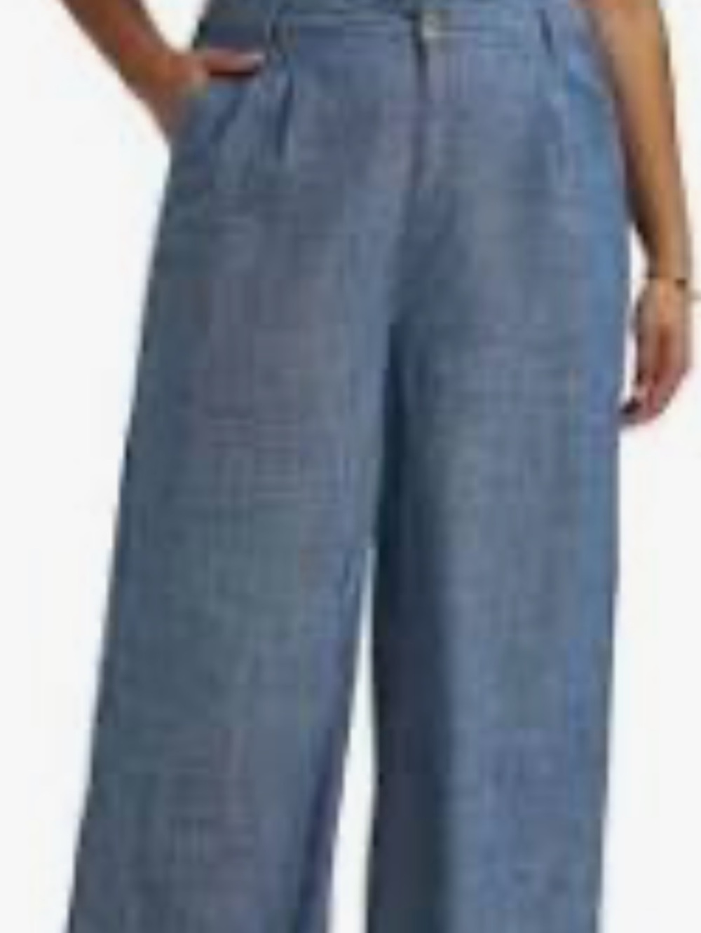 Wide-Leg Chambray Pants - Blue